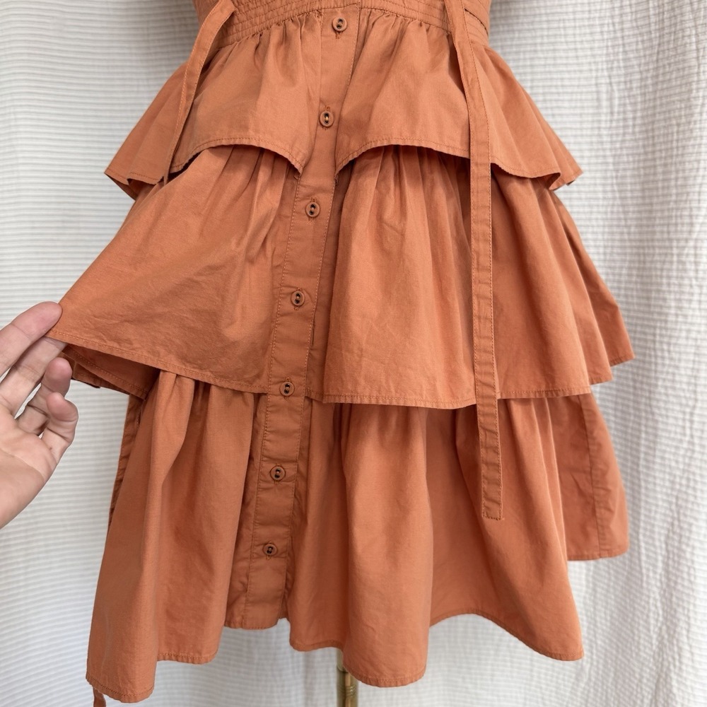 Ulla Johnson Tiered Ruffle Button Down Sena Mini Dress Sz 4 In Clay Terracota - Picture 8 of 14